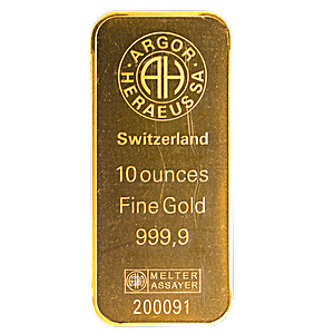 10 oz Argor-Heraeus Swiss Gold Bullion Bar