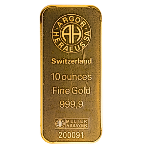 10 oz Argor-Heraeus Swiss Gold Bullion Bar