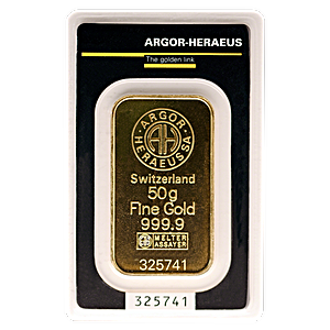 50 Gram Argor-Heraeus Swiss Gold Bullion Bar