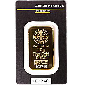 20 Gram Argor-Heraeus Swiss Gold Bullion Bar