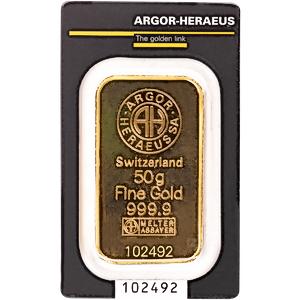 50 Gram Argor-Heraeus Kinebar Gold Bullion Bar