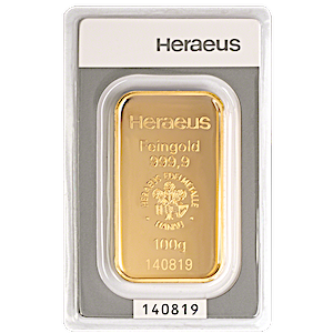 100 Gram Heraeus Gold Bullion Bar