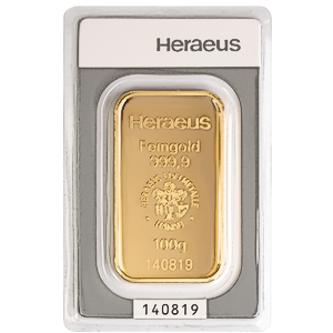 100 Gram Heraeus Gold Bullion Bar