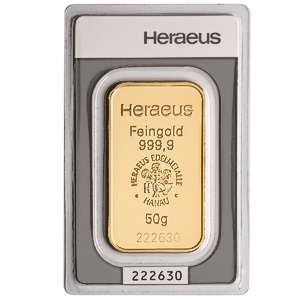 50 Gram Heraeus Gold Bullion Bar