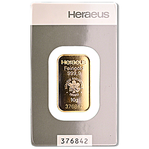 10 Gram Heraeus Gold Bullion Bar