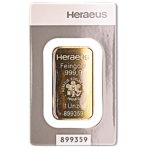 1 oz Heraeus Kinebar Gold Bullion Bar