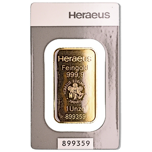 1 oz Heraeus Kinebar Gold Bullion Bar
