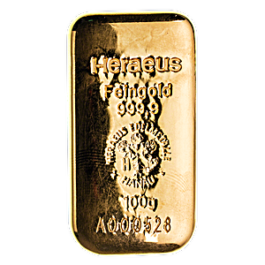 100 Gram Heraeus Cast Gold Bullion Bar