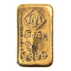 5 oz Johnson Matthey Cast Gold Bullion Bar (Pre-Owned in Good Condition)