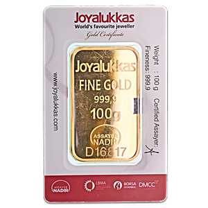 100 Gram Joyalukkas Gold Bullion Bar (Pre-Owned in Good Condition)