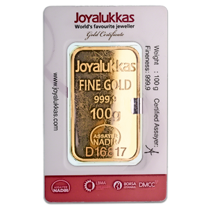 100 Gram Joyalukkas Gold Bullion Bar (Pre-Owned in Good Condition)