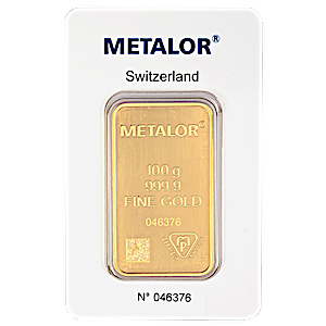 100 Gram Metalor Swiss Gold Bullion Bar