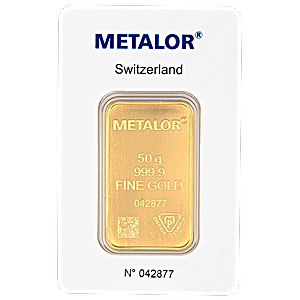 50 Gram Metalor Swiss Gold Bullion Bar