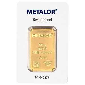 50 Gram Metalor Swiss Gold Bullion Bar