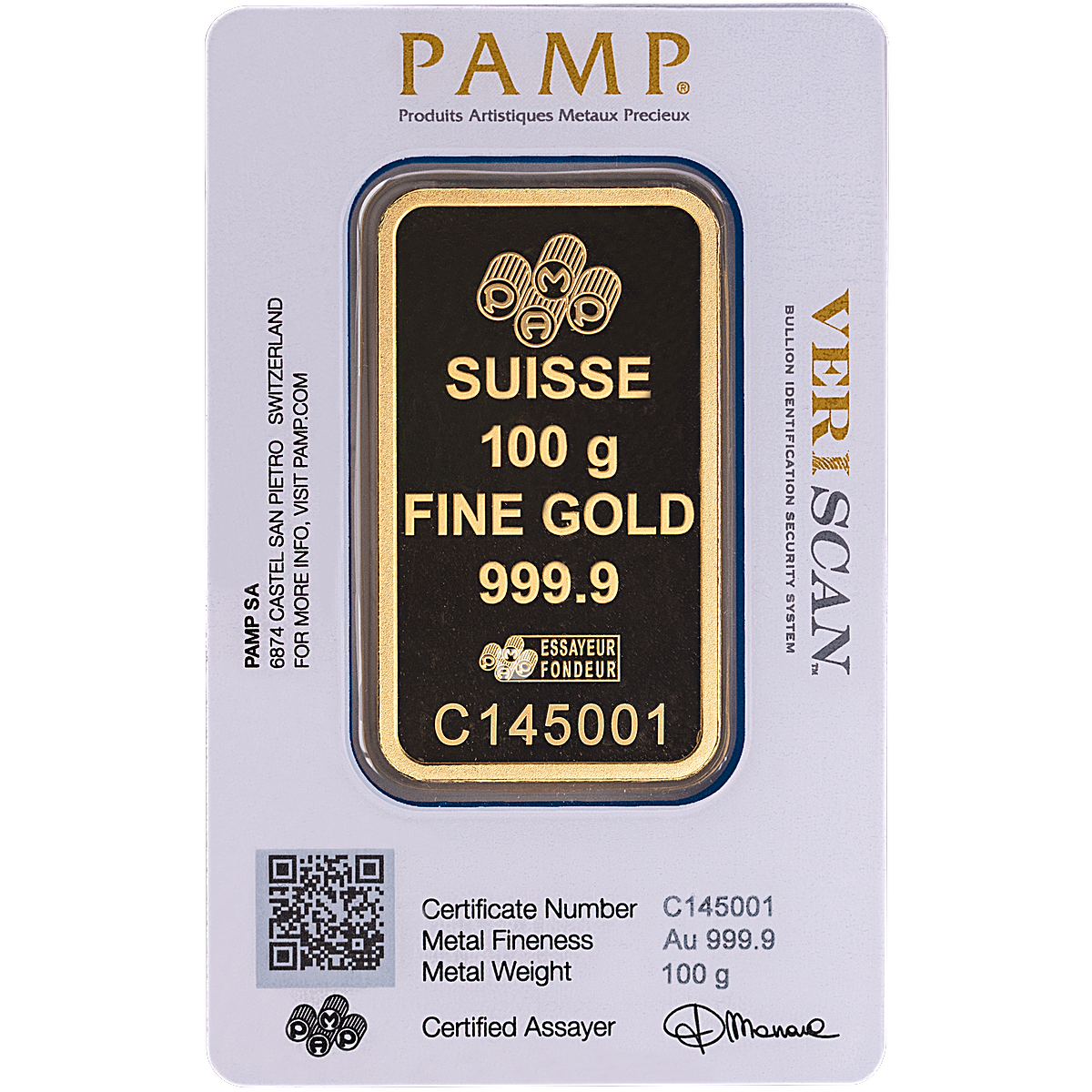 Buy 100 Gram PAMP Swiss Gold Bullion Bar