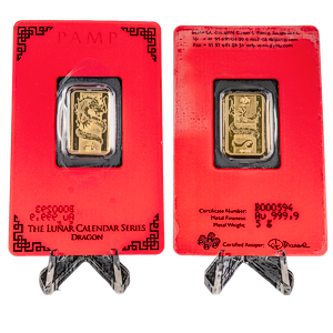 2 pcs of 5 gram 2012 PAMP Gold Lunar Series 