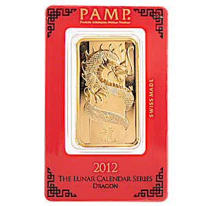 PAMP Lunar Series 2012 Gold Bar - Year of the Dragon - Circulated in good condition - 100 g