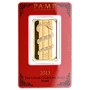 PAMP Lunar Series 2013 Gold Bar - Year of the Snake - Circulated in good condition - 1 oz