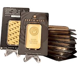 10 pcs of 100 gram Perth Mint Gold Bars - Total 1 kilogram Gold