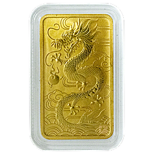 2018 1 oz Perth Mint Gold Dragon Rectangular Bullion Coin Bar