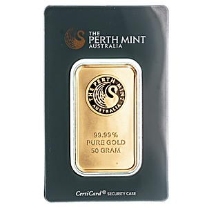 50 Gram Perth Mint Gold Bullion Bar - Green Assay Card