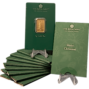 10 pcs of 5 gram Royal Mint Gold Christmas Bullion Bars - Total 50 grams Gold