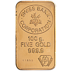 100 Gram Swiss Bank Corporation Gold Bullion Bar (Pre-Owned in Good Condition)