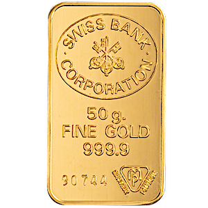 50 Gram Swiss Bank Corporation Gold Bullion Bar (Pre-Owned in Good Condition)