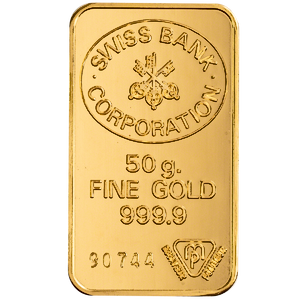 50 Gram Swiss Bank Corporation Gold Bullion Bar (Pre-Owned in Good Condition)