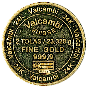 2 Tola Valcambi Gold Bar Round (Pre-Owned in Good Condition)