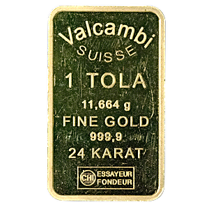 1 Tola Valcambi SA Swiss Gold Bullion Bar (Pre-Owned in Good Condition)