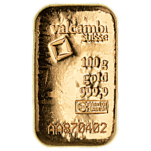 100 Gram Valcambi Swiss Cast Gold Bullion Bar