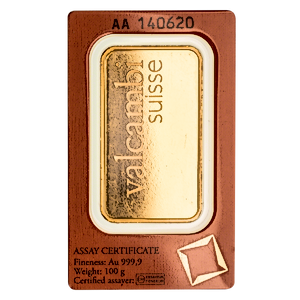100 Gram Valcambi Swiss Gold Bullion Bar
