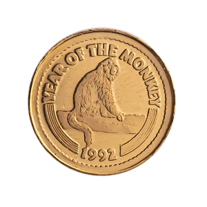 1992 1/20 oz Mongolia Lunar Monkey Gold Coin (Pre-Owned in Good Condition)