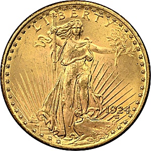 1924 US $20 St. Gaudens Double Eagle Gold Coin - 30.09 Gram