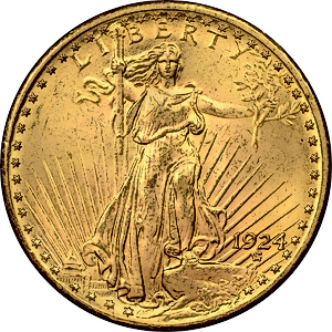 1924 US $20 St. Gaudens Double Eagle Gold Coin - 30.09 Gram