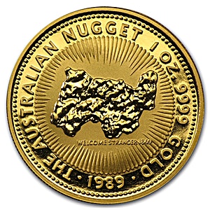 1989 1 oz Australian Gold Kangaroo Nugget Bullion Coin