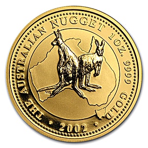 2002 1 oz Australian Gold Kangaroo Nugget Bullion Coin