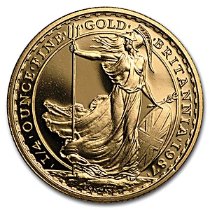 1987 1/4 oz UK Gold Britannia Proof Bullion Coin