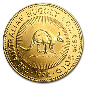 1992 1 oz Australian Gold Kangaroo Nugget Bullion Coin