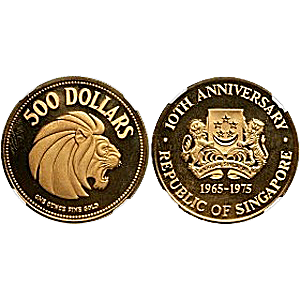 1975 1 oz Singapore 10th Anniversary Gold Coin (Pre-Owned in Good Condition)