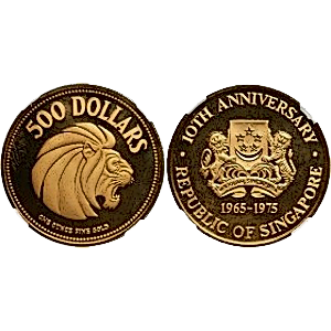 1975 1 oz Singapore 10th Anniversary Gold Coin (Pre-Owned in Good Condition)