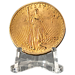 1908 30.09 gram Gold US $20 St. Gaudens Double Eagle Coin (Pre-Owned in Good Condition)