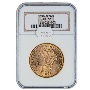 1896 US Liberty Gold Double Eagle Gold Coin - Graded MS 62 by NGC - 0.9675 oz
