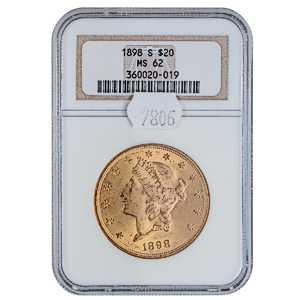 1898 US Liberty Gold Double Eagle Gold Coin - Graded MS 62 by NGC - 0.9675 oz