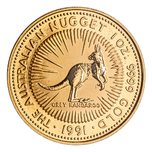 1991 1 oz Australian Gold Kangaroo Nugget Bullion Coin