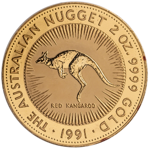1991 2 oz Australian Gold Kangaroo Nugget Bullion Coin