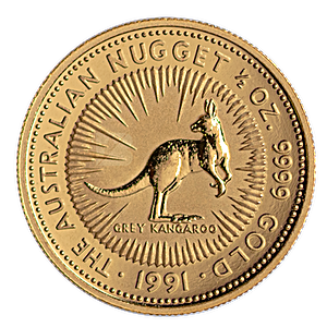 1991 1/2 oz Australian Gold Kangaroo Nugget Bullion Coin
