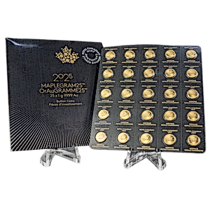 1 set of 25 pcs x 1 gram 2025 Canadian Gold Maplegram25 Coin Pack - Total 25 Grams Gold