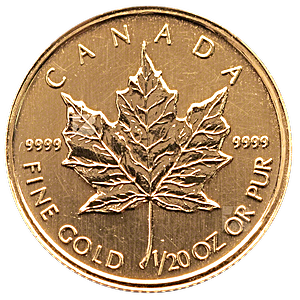 1/20 oz Canadian Gold Maple Leaf Bullion Coin (Various Years)